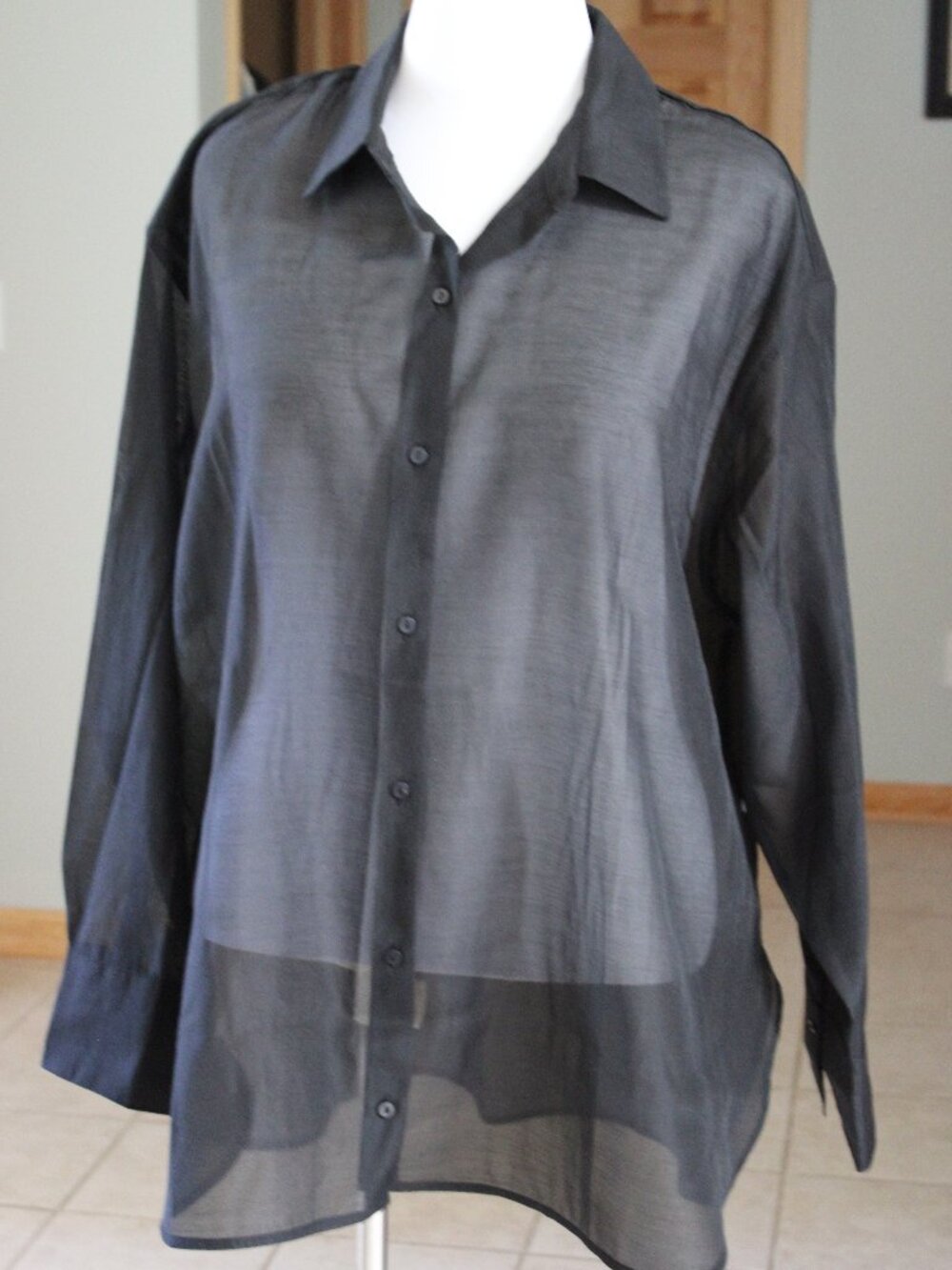 Old Navy NW Women Top Blouse Black S 2XL See Tru Long Sleeves Button Down Casual